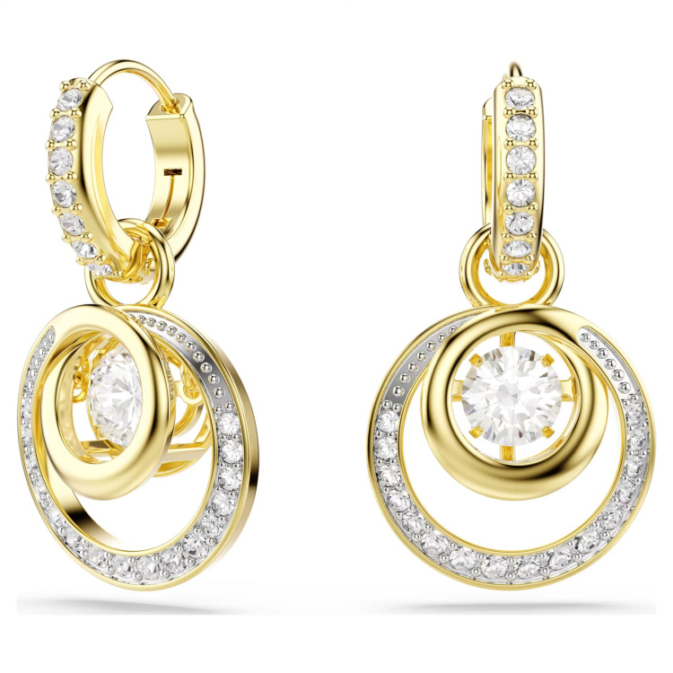 Hyperbola drop earrings Round cut, White, Gold-tone plated